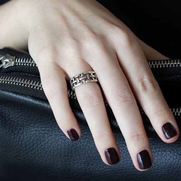 🌸VINTAGE NET ANTIQUE SILVER RESIZABLE HIPHOP PUNK RINGS FOR WOMAN & MAN, K488 - Picture 6 of 7